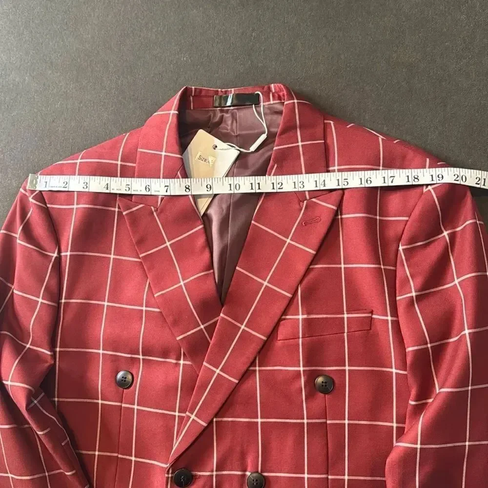 Men’s Check Plaid 3 Piece Suit Double Breasted Peak Lapel 42 Jacket 38 Pants NEW